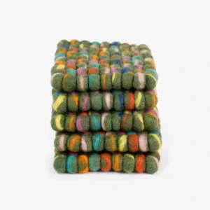 Green Multicolor Felt Ball Coasters