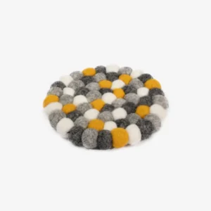 Handmade Yellow-Grey Felt Ball Coasters