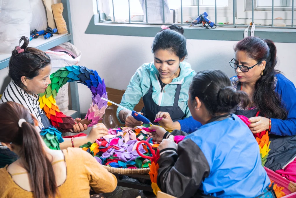 groups of women enroll in traditional rural crafts
