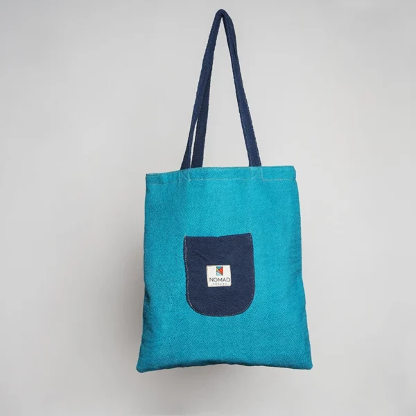 Jute Tote Bag Blue and Dark Navy Blue