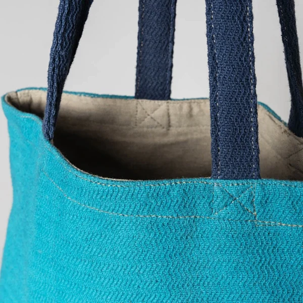 Jute Tote Bag Blue and Dark Navy Blue